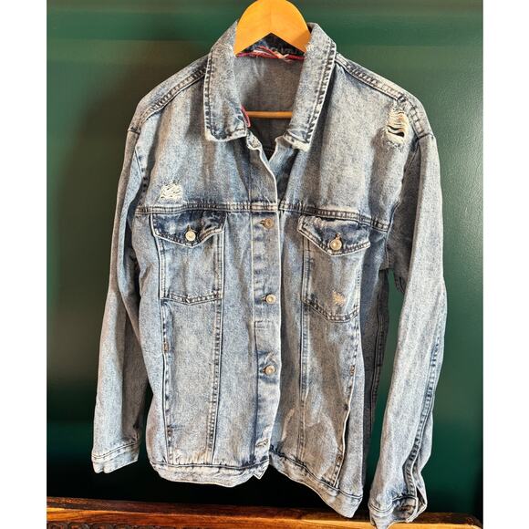 Free People | Women's Rumors Seamed Denim Button Up Oversized Trucker Jacket Med - Picture 2 of 8